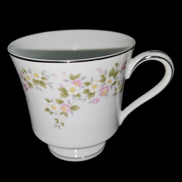 Treasure Chest Lenore No. 7001 Cup & Saucer Set Pink White Flowers Silver Trim - Picture 3 of 9